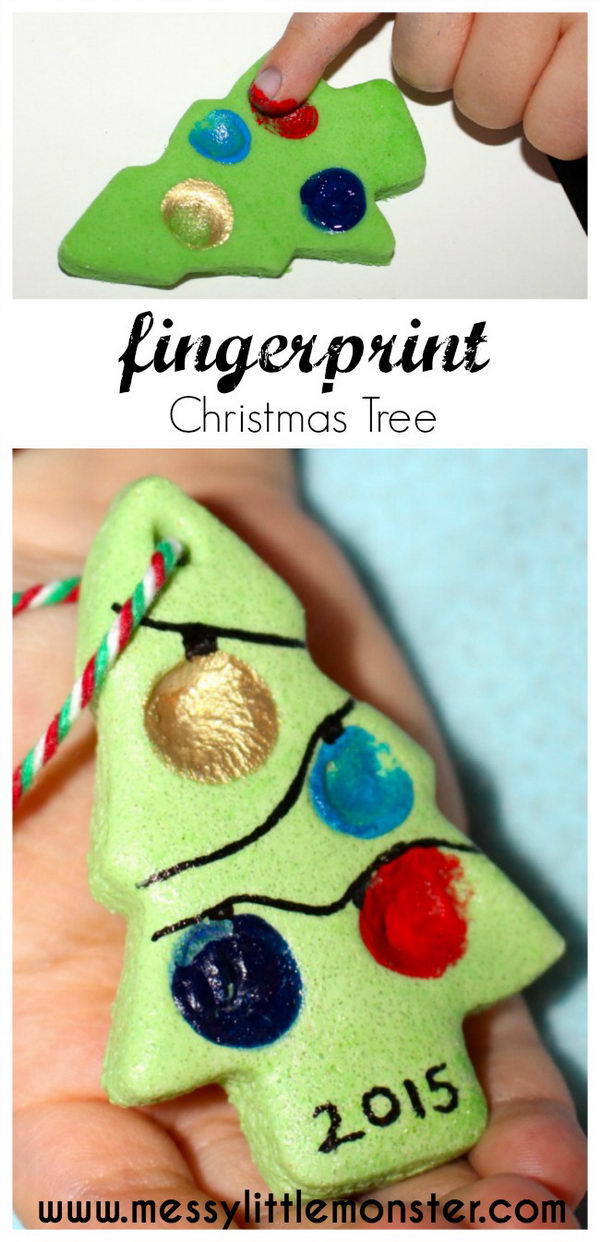 Salt Dough Fingerprint Christmas Tree Tag. 