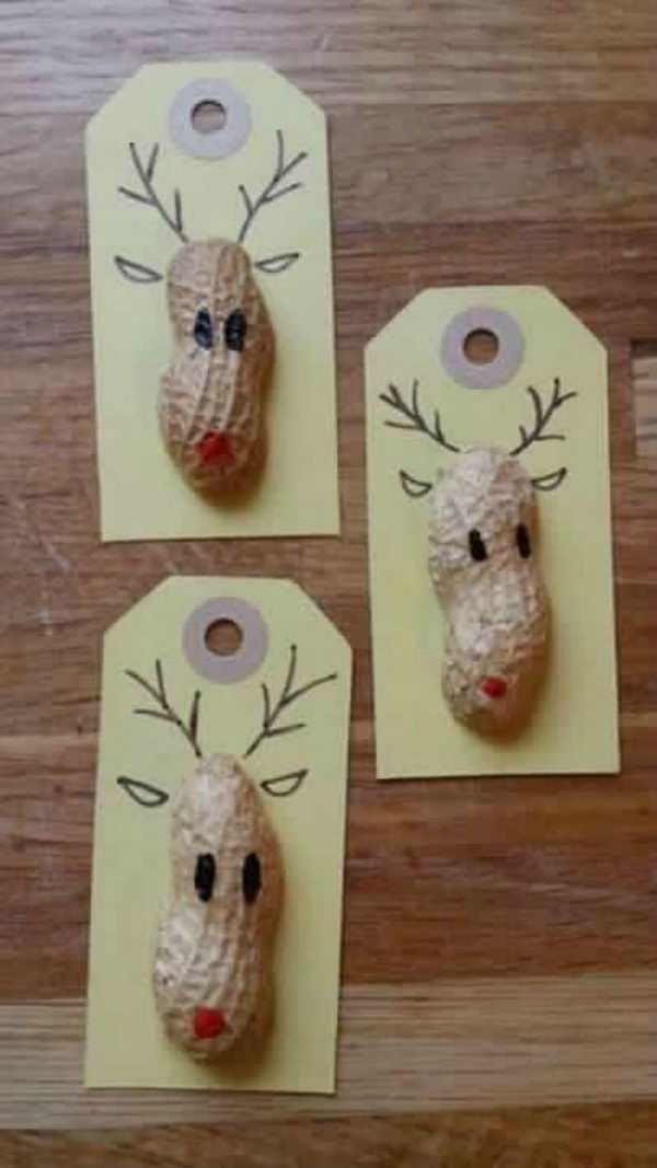 Rudolf Gift Tags Made Out of Peanut Shells. 