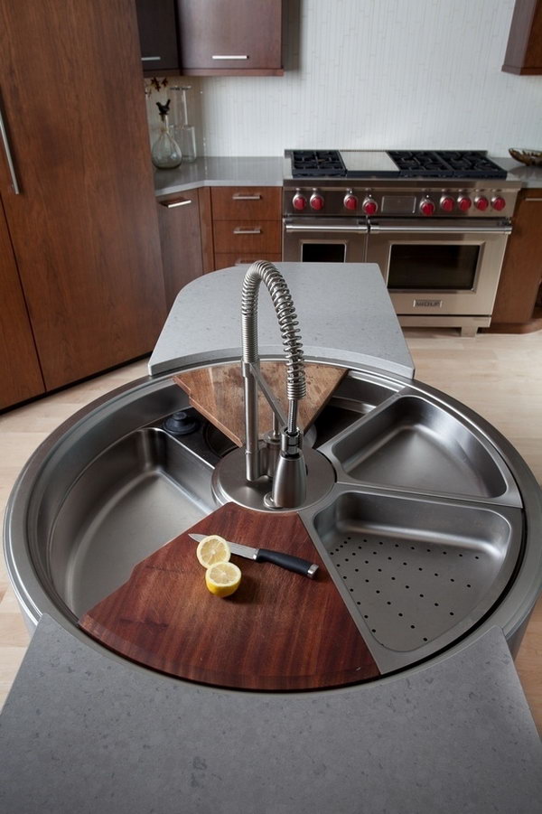 Cutting Board on the Rotating Sink. 