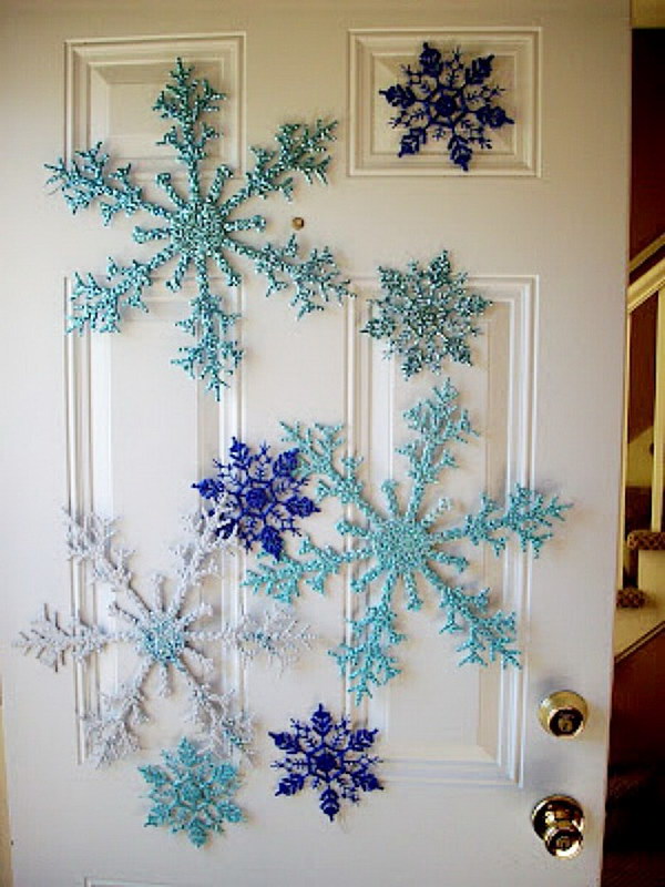 Dollar Store Snowflake Door Decoration. 