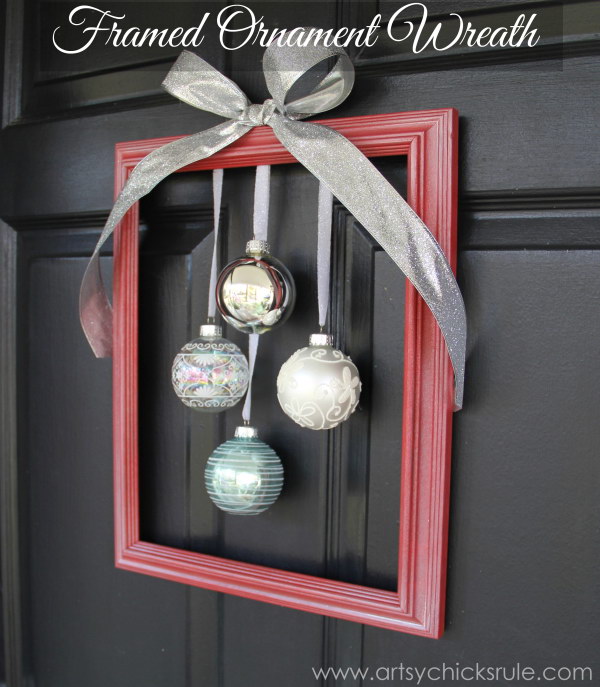 DIY Holiday Framed Ornament Wreath. 