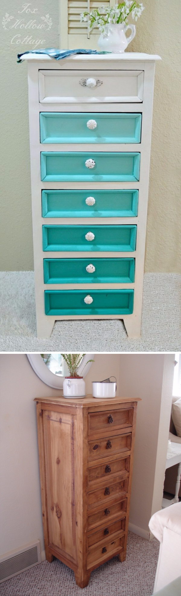 Aqua Ombre Painted Dresser Makeover. Get the instructions 