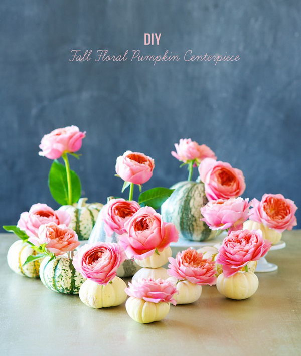 DIY Cute Fall Floral Pumpkin Centerpiece. 