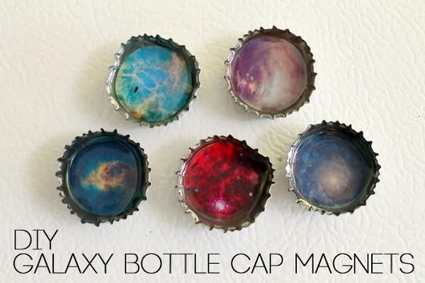 DIY Galaxy Bottle Cap Magnets. Cool way to use the dimensional magic! Tutorial  