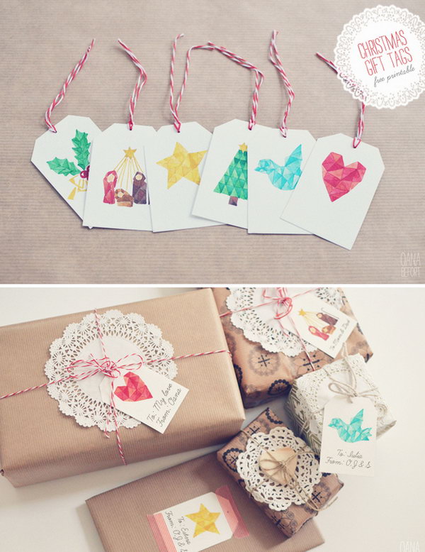 Watercolor Christmas Motif Tags. 