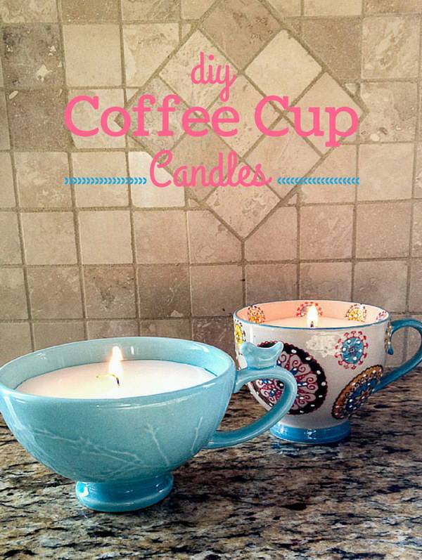 DIY Coffee Cup Candles. This is a cute and easy gift for people who are lovers of coffee and collectors of coffee mugs! 