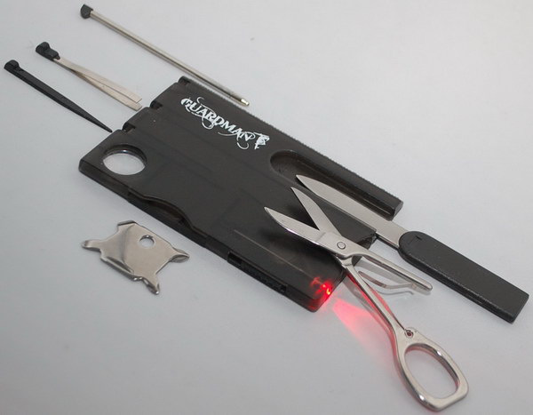 Credit Card Survival Tool Kit. This makes a great gift for any man on your list. From the built in flashlight to the nail file and tweezers, this tool card will be extremely useful in everyday use and outdoor activities.