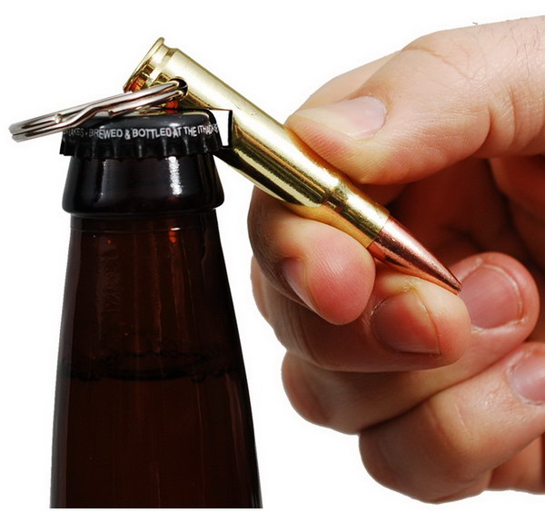 Bullet Bottle Opener Keychain. This cool keychain bottle opener was recycled with a bullet. It makes a perfect gift for your boyfriend if he is a gun lover! 