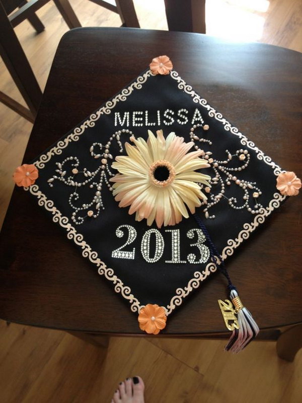 Eye Catching Flower Decorated Graduation Cap 