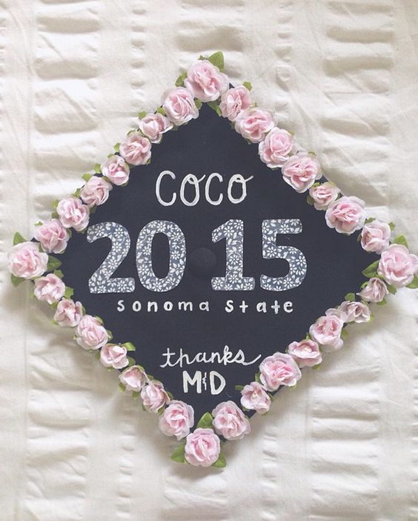 Graduation Cap Decoration Idea With Pink Flower Boarder 