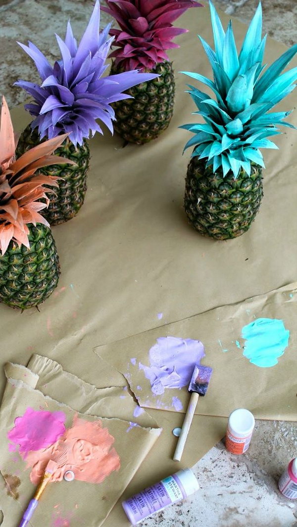 Painted Pineapples For Graduation Party Decor 