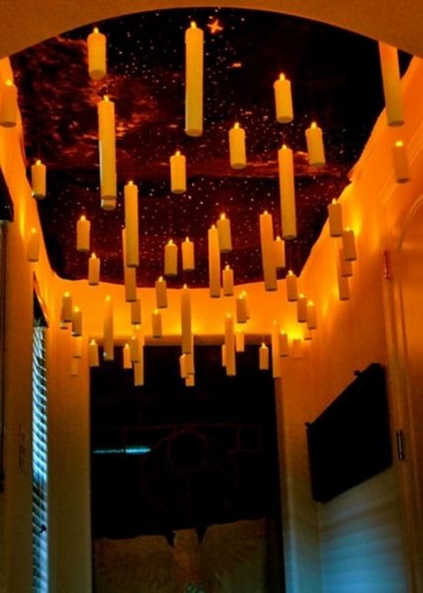 DIY Harry Potter Floating Candles. Awesome tutorial on how to DIY this enchanted ceiling with floating candles!