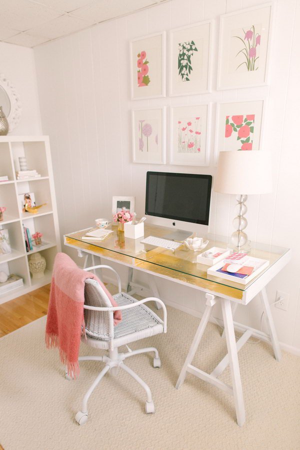 Gold Leafed IKEA Desk. A little gold leafing work gives this desk a touch of modern glamor instead of looking too industrial. You can have this beauty in your personal office. See the instructions 