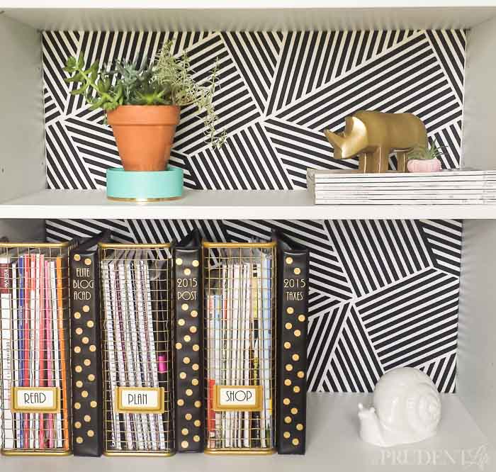 DIY IKEA Bookcase Back. Transform your boring IKEA bookcases into the centerpiece of our office with this NO sew, NO glue project. Read all about it at this very creative blog. Read all about it at this very creative blog 