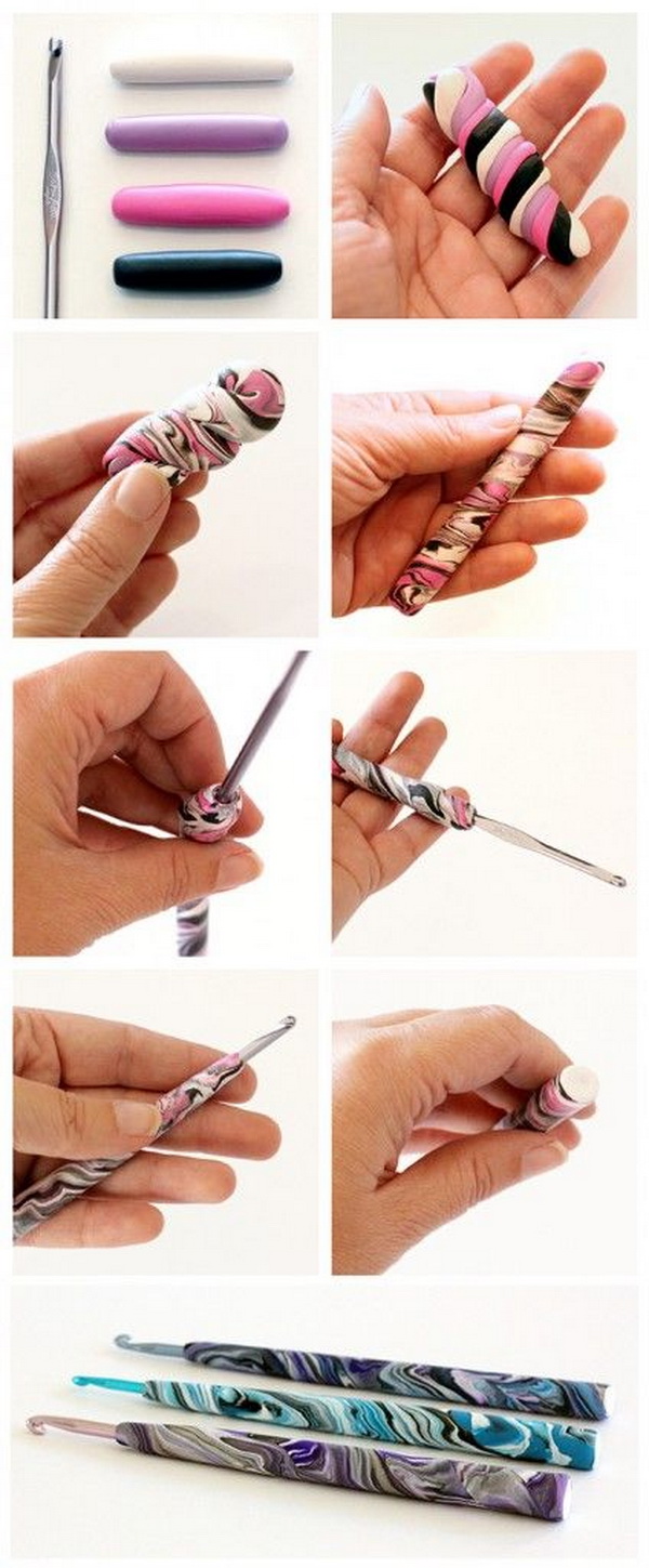 Make Your Hands More Comfortable When You Crochet with This DIY Polymer Clay Crochet Hook Handle. 