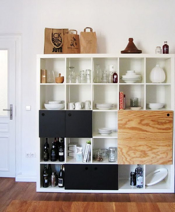 Freestanding Pantry Hacked from an Expedit Bookshelf with Partial Coverage. 