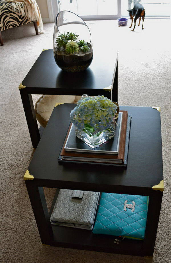 DIY Trunk Cube Tables made from four LACK side tables. 