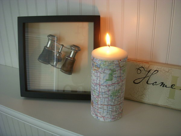 Pottery Barn Inspired Map Covered Candle 