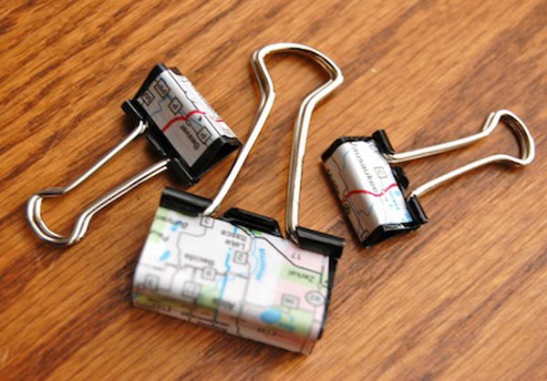 Binder Clips Covered in a Map 