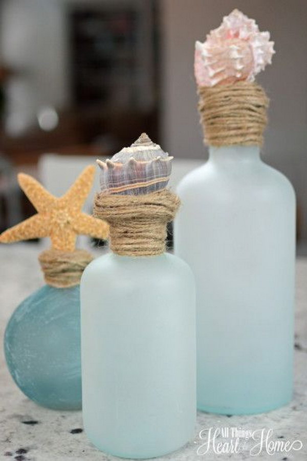 DIY Shell Topped Bottles. 