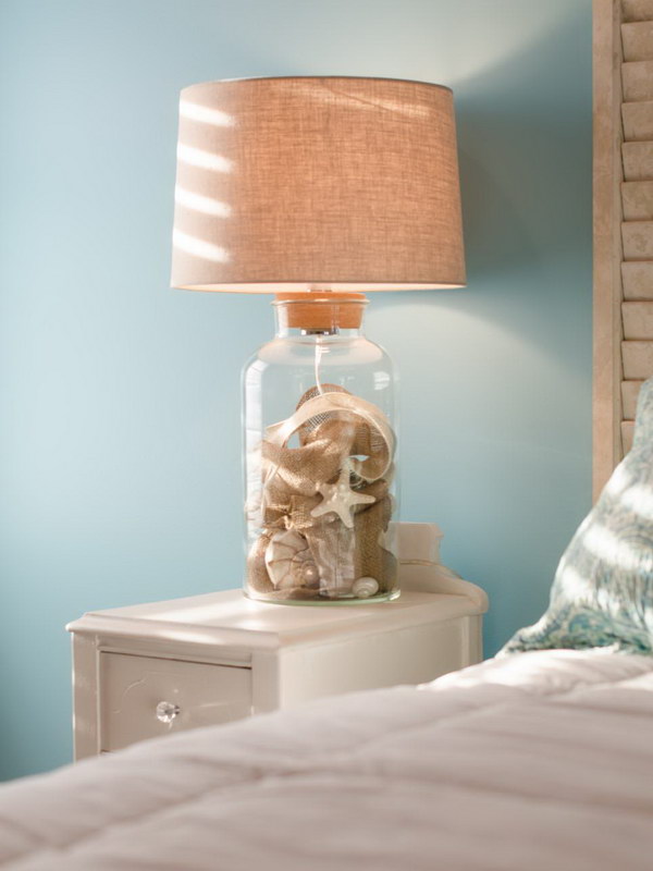 Shell And Burlap Filled Lamp 