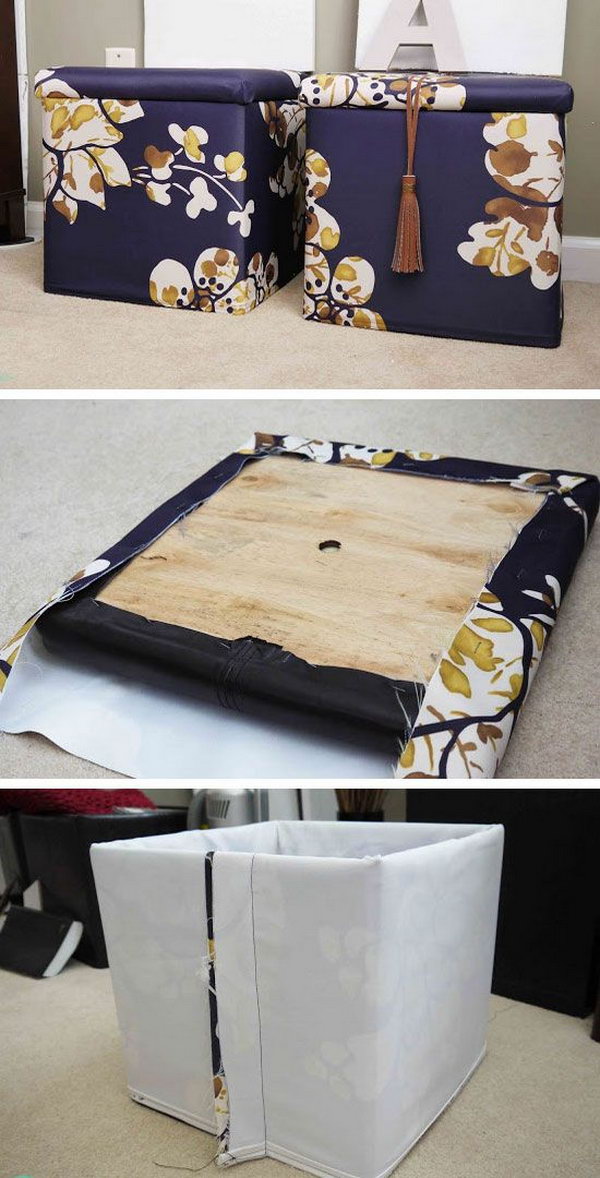 DIY Fabric Ottoman Combined with Storage. Get more details 