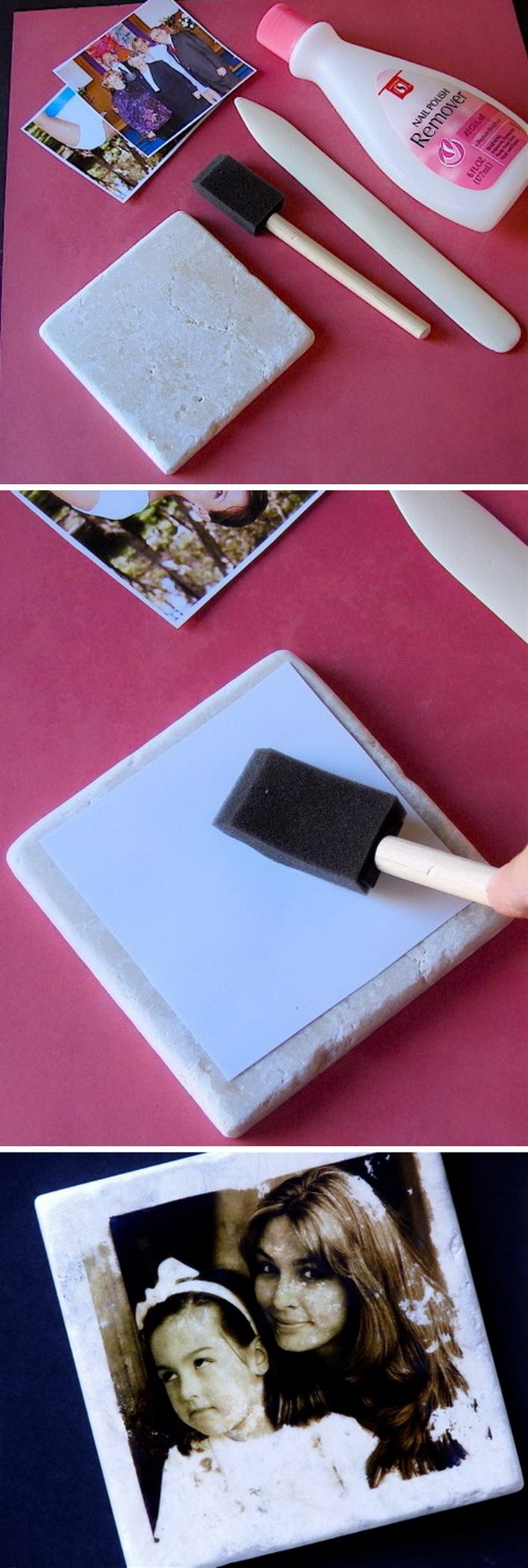 Transfer Pictures to Tiles by Using Nail Polish Remover. 