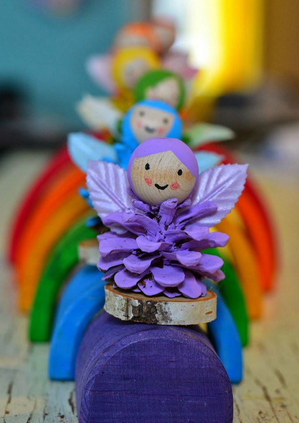 Rainbow Pine Cone Fairies. 