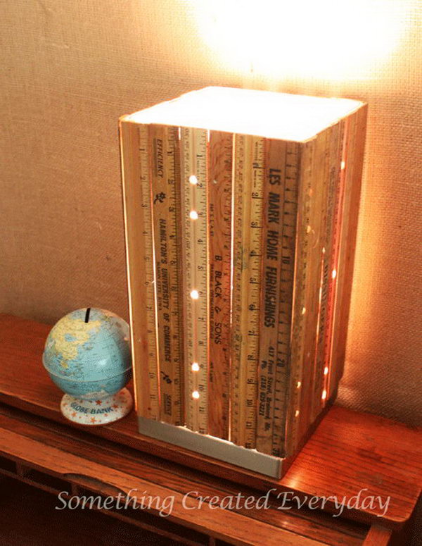 DIY Ruler Lamp. If you like a shabby chic decorating style for your home, you can give this vintage ruler lamp a try. Get the step-by-step tutorial 