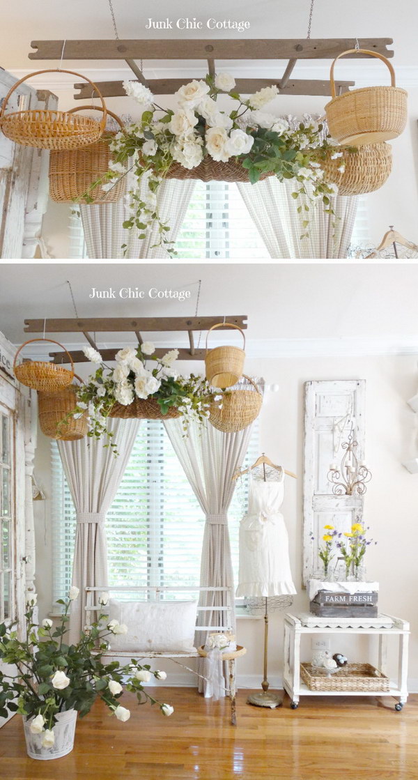 Shabby Chic Ladder With Baskets Overhead 