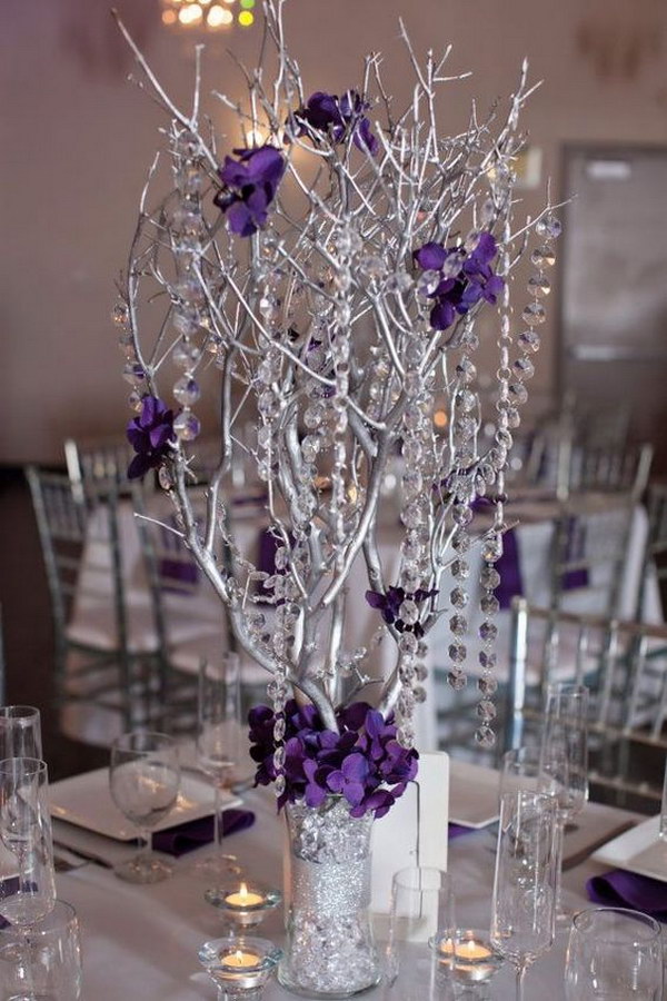Branches Spray Painted As Centerpieces 