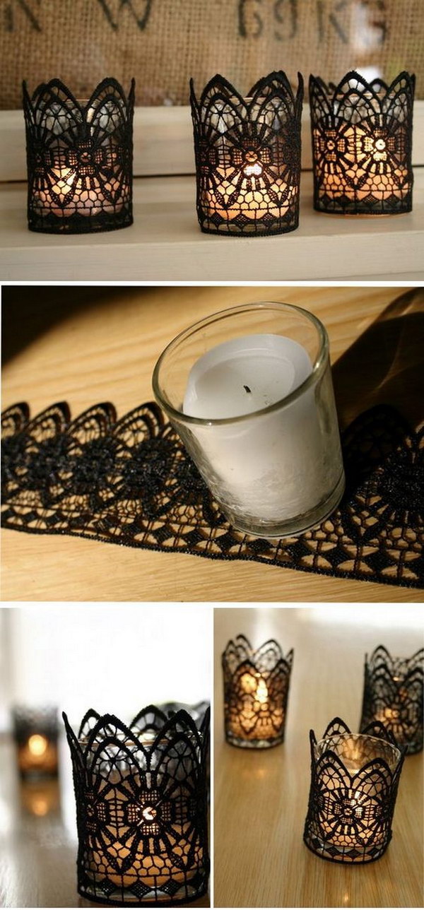Black Lace Wrapped Votive Candle Holders 