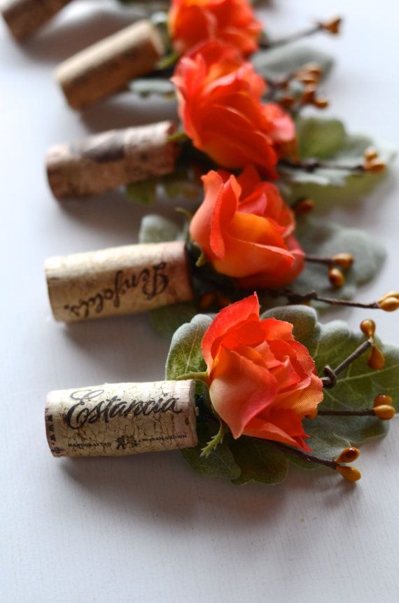 Rustic Boutonniere Coral Made from Wine Cork