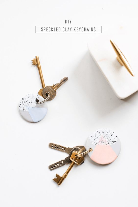 DIY Speckled Clay Keychains. 