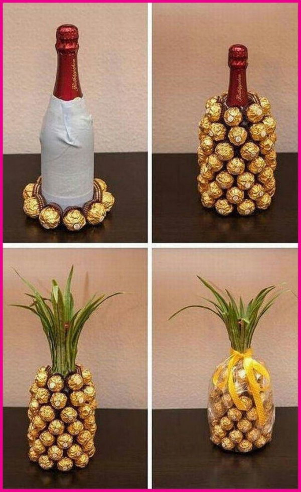 Pineapple Gift made out of Champagne and Chocolate . 
