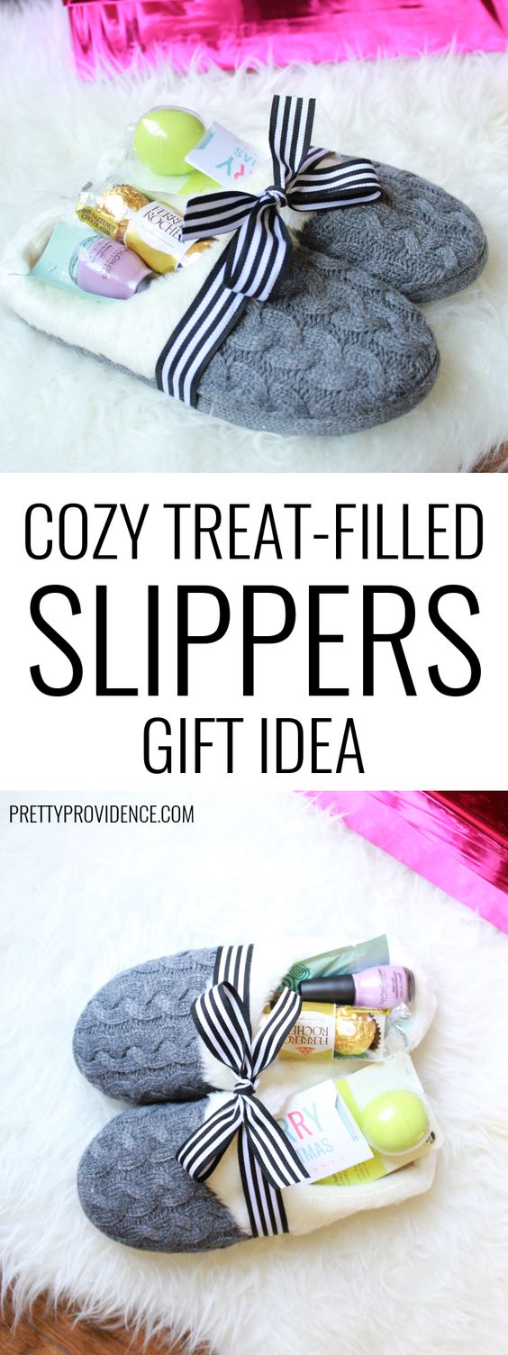 Cozy Treat-Filled Slippers Gift. 