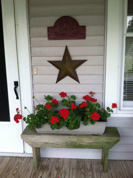 Rustic Bench for Spring Porch Decoration. 