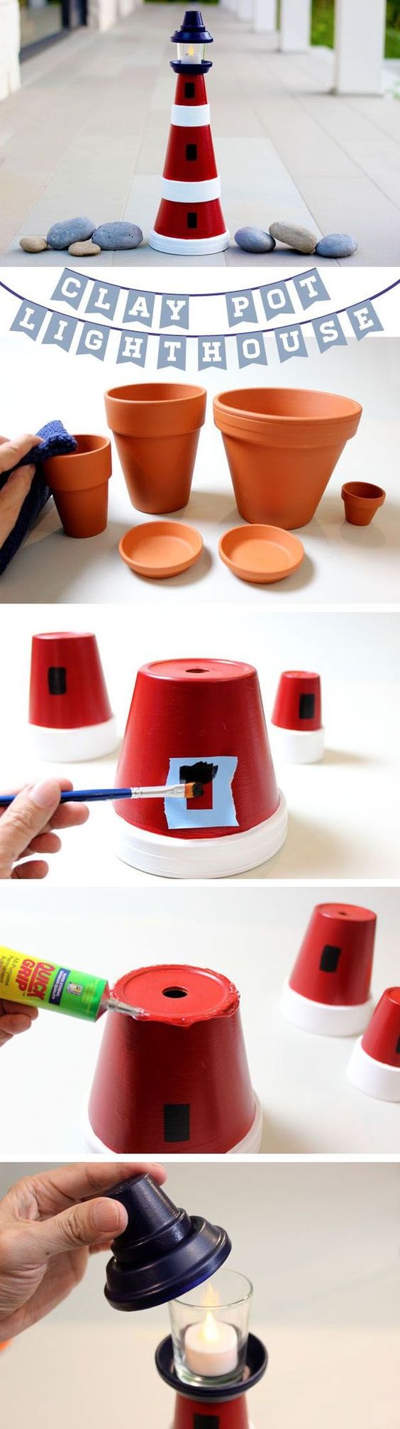 Go Nautical This Spring With This Easy to Follow Clay Pot Lighthouse. 