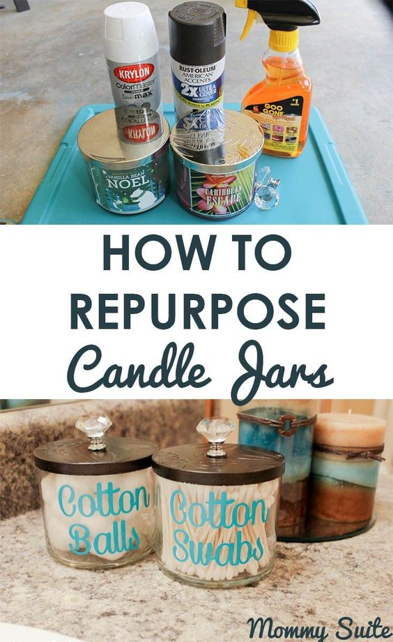 Repurpose your old candle jars into gorgeous bathroom organizers. 