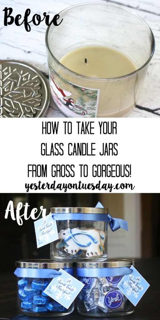 Transform a glass candle jar into a pretty candy jar. 