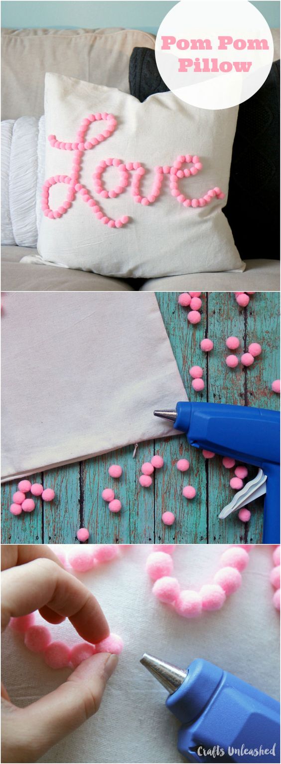 Valentine's Day DIY Pom Pom Pillow. 