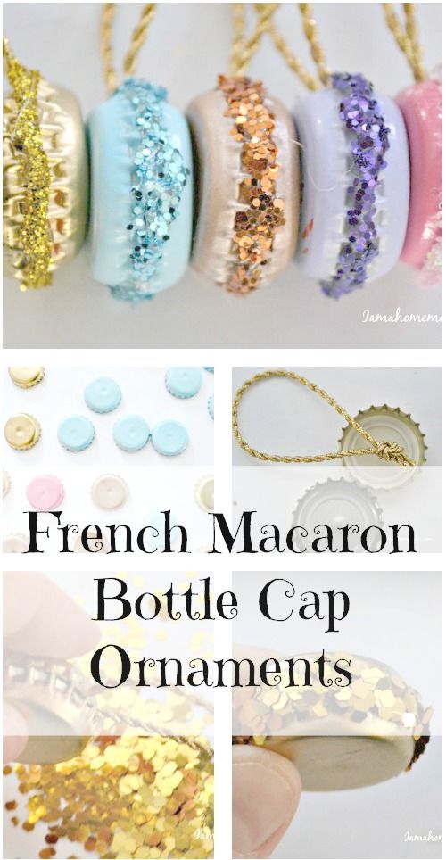 DIY French Macaron Ornaments Made Out Of Old Bottle Caps. 