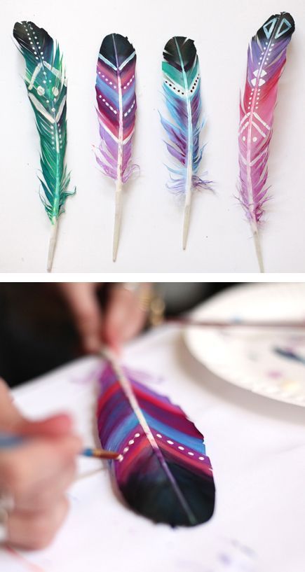 DIY Painted Feathers. 