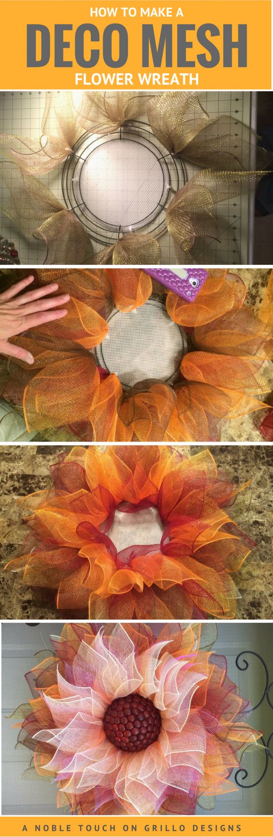 Easy DIY Flower Deco Mesh Wreath. 