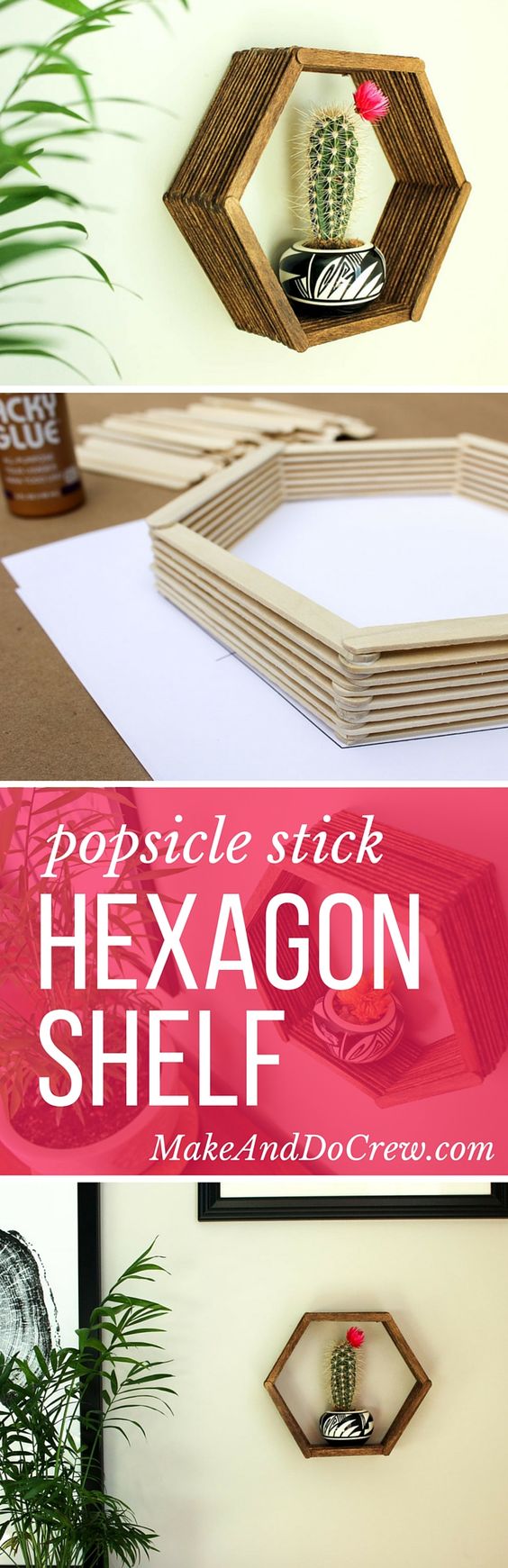 Easy Popsicle Stick Hexagon Shelf. 