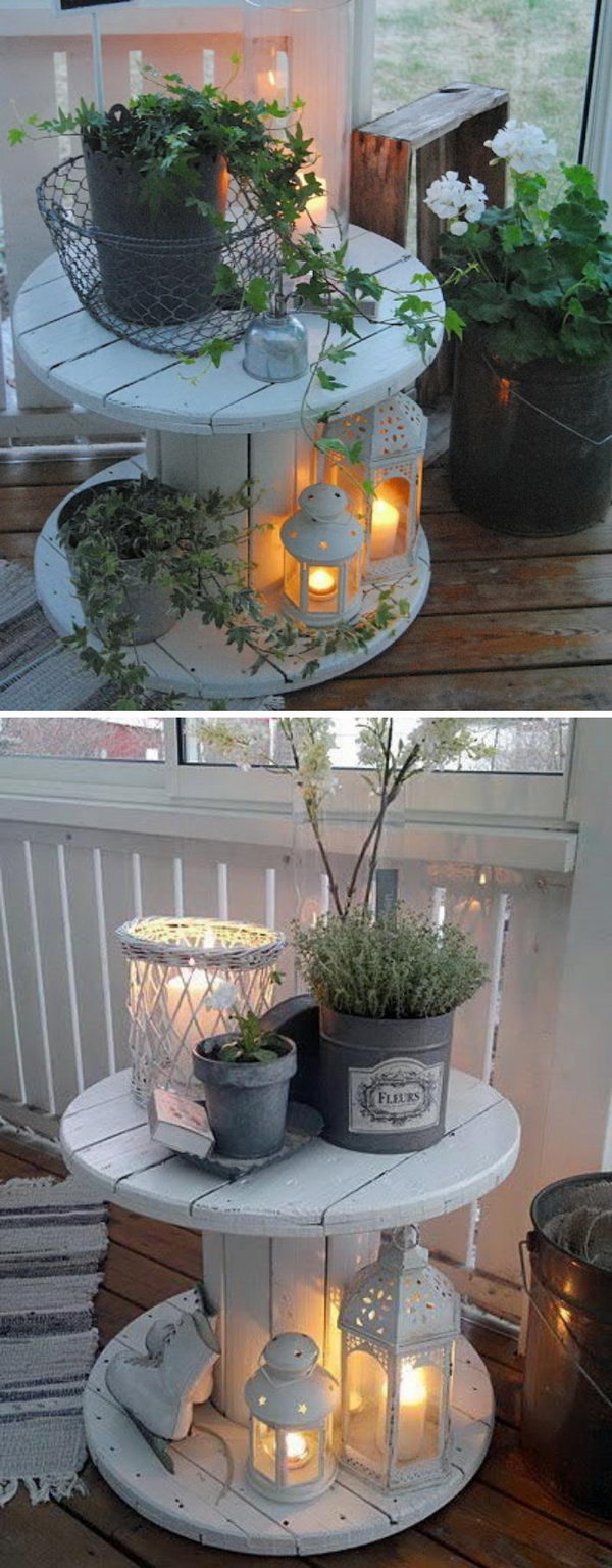 DIY Wire Spool Table Porch Lights. 