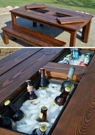 Easy DIY Patio Party Table with Built-in Beer Cooler. 