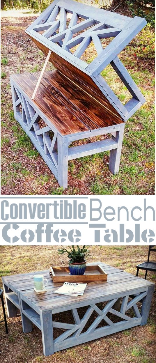Outdoor Convertible Bench and Coffee Table. 