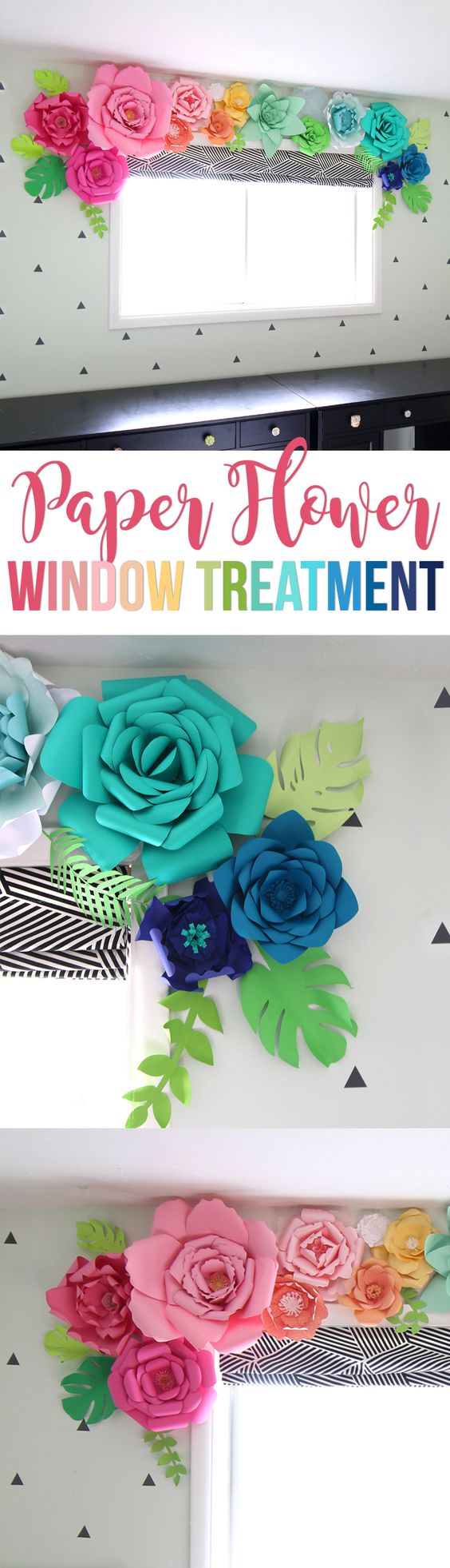 3D Paper Flower Window Treatment. 