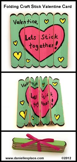 Let's Stick Together Folding Craft Stick Valentine Card. 